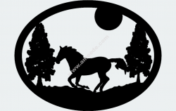 Oval Horse Trees Moon