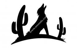 Coyote with Cactus Silhouette
