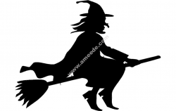 Silhouette witch flying on broomstick