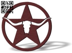 Western longhorn star wall art CU0012446 file cdr and dxf free vector download for Laser cut cnc