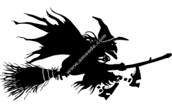 Witch Flying on Broom Silhouette