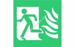 high safety fire exit symbol with flames left sign