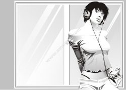 Beauty Woman Listening To Music Vector