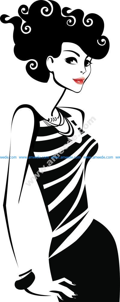 Black And White Illustration Of Woman Vector