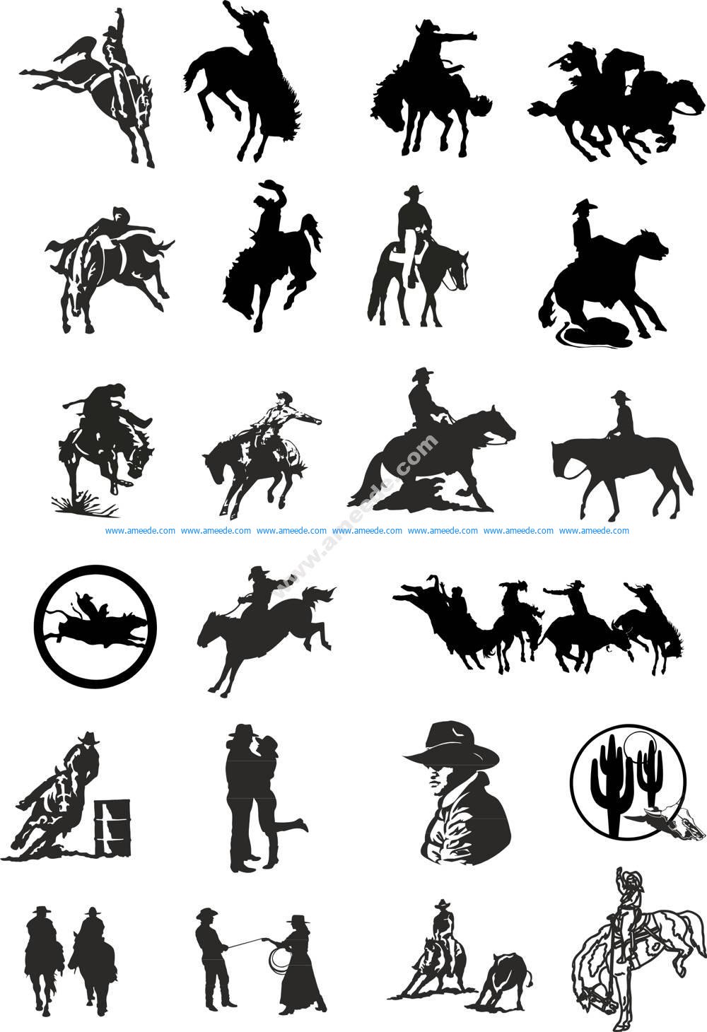 Cowboy silhouette vector set