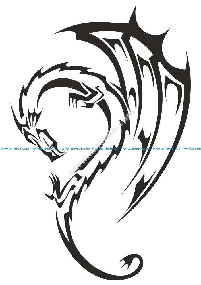 Dragon tribal tattoo drawing