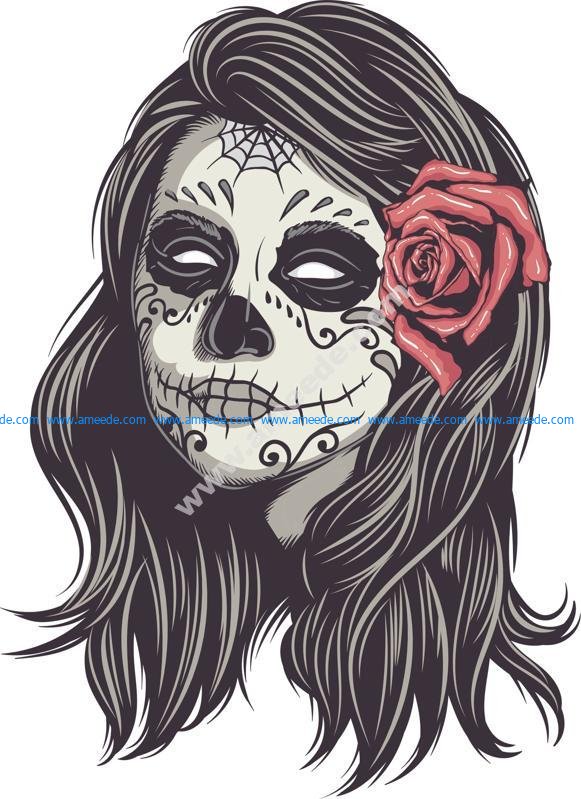 Mexican Skull Woman Vector Art