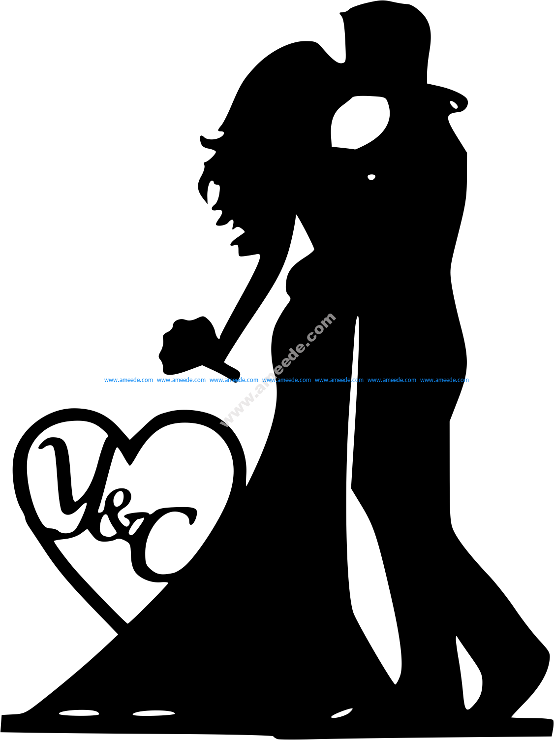 Mr and Mrs Silhouette Black Bride and Groom Vector
