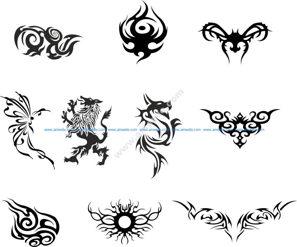 Silhouette Dragon Tattoo Vector Set