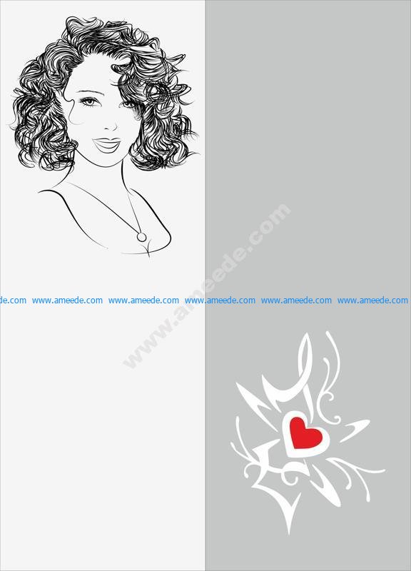 Sketch Of Stylish Young Girl Sandblast Pattern