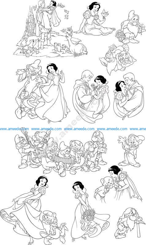Snow White and the Seven Dwarfs Line Art