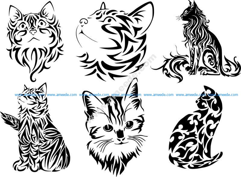 Tribal Cat Tattoo Vector Art – Download Vector