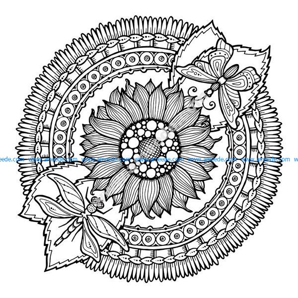Mandala A Colorier Gratuit Tournesol Et Papillons Download Free Vector