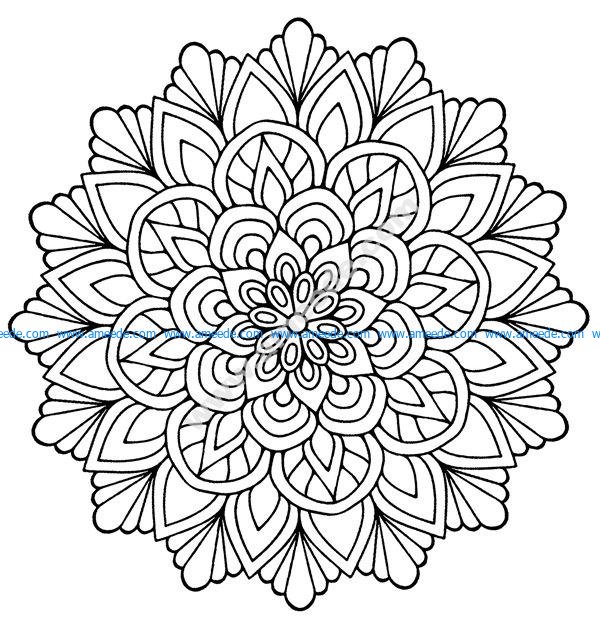 Mandala facile fleur avec feuilles