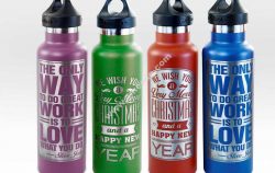 Powder-Coated Stainless Steel Water Bottle Engraved with an Epilog Laser System