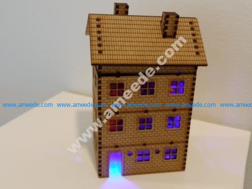 LED lighted lasercut multi storey brick house