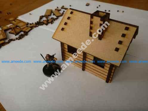 Small lasercut log cabin for 28mm tabletop gaming