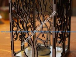 candle holder laser cut Tree & Animals wood present tea candle