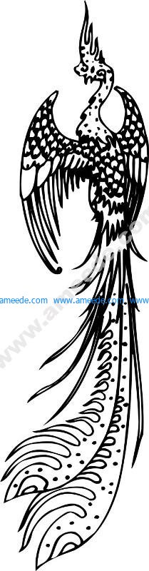 Black and White Flying Phoenix Classical Vector Pattern