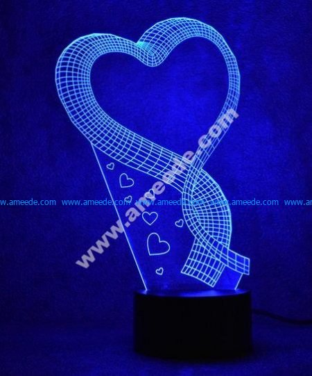 Heart ribbon 3D Illusion Lamp LED Night Lights
