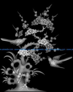 Birds and Flowers High Quality Grayscale Image BMP