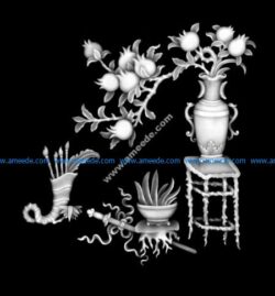 High Quality Vase with Flowers Grayscale for CNC BMP