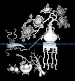 Vase with Flowers Fruit Grayscale Image BMP