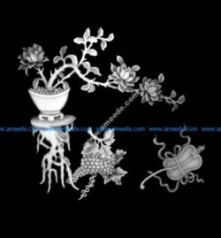 Vase with Flowers Grapes Grayscale Image BMP