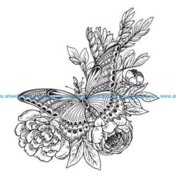 Butterfly Flowers Decor Drawing Vector
