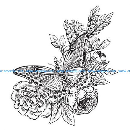Butterfly Flowers Decor Drawing Vector