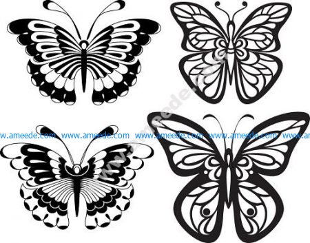 Set Black White Butterflies of a Tattoo