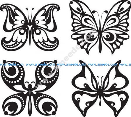 Set Of Tattoo Butterfly Vector