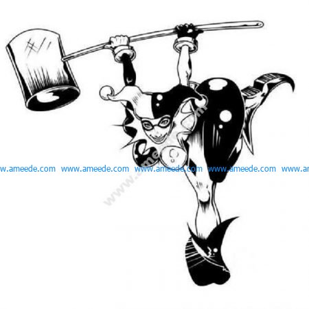 Harley Quinn bending with hammer