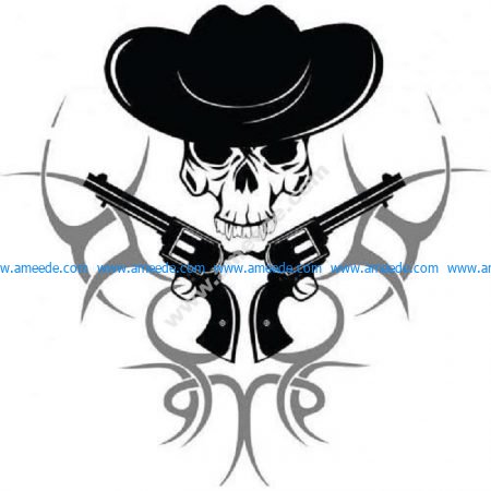Tribal cowboy skull with guns