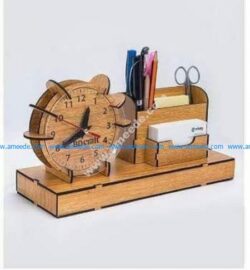 wooden desktop clock card pen