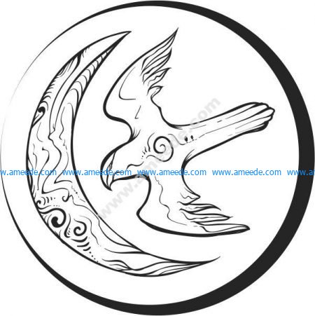 Moon icon and swallow bird
