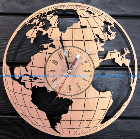 Wooden clock shaped earth