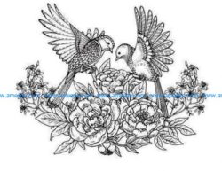 Detailed birds and flowers