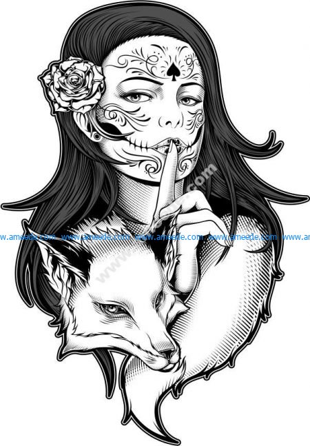 Beautiful woman with fox vector art