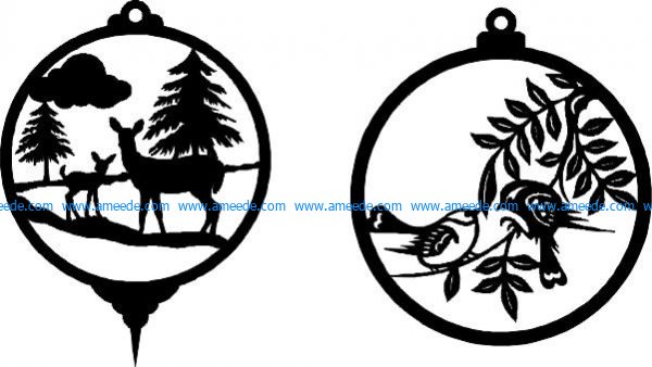 Christmas decorations for Christmas deer and birds file .cdr and .dxf free vector download for Laser cut plasma