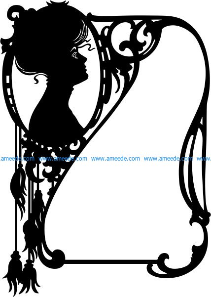 Decorative girl picture frame file .cdr and .dxf free vector download for CNC cut