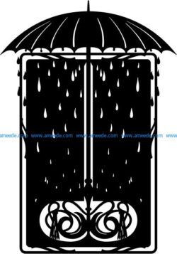 Decorative mirror frame umbrella and raindrops  file .cdr and .dxf free vector download for CNC cut