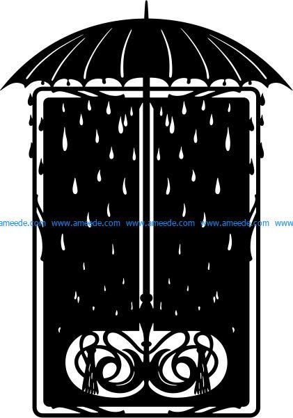 Decorative mirror frame umbrella and raindrops file .cdr and .dxf free vector download for CNC cut