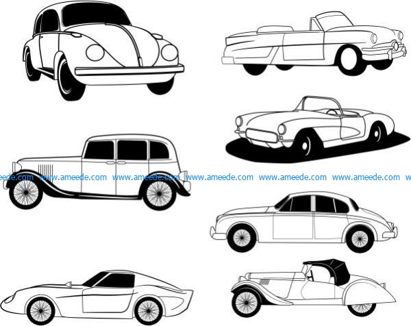 Drawings of famous car models in history