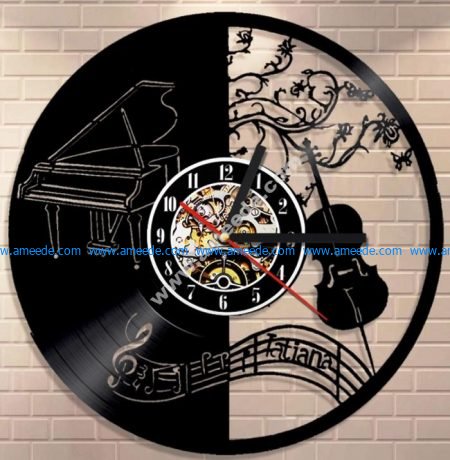 Piano and Violin Vinyl Wall Clock Laser Cut Template