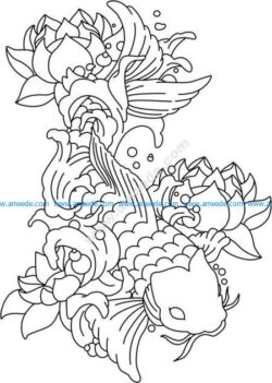 Vector engraving pattern for carp and lotus