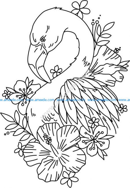 Vector engraving pattern of geese and flowers