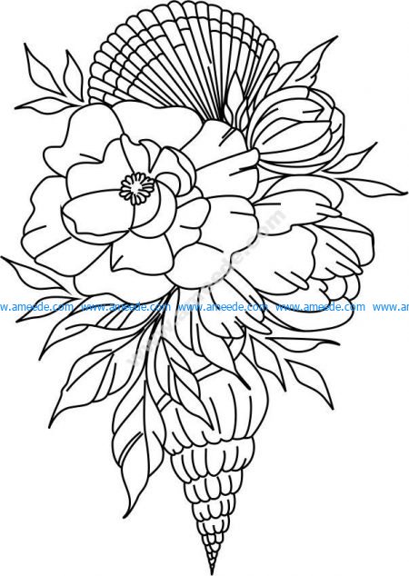 Vector engraving pattern of snails and flowers