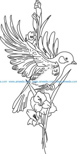 Vector laser engraving pattern of birds and flowers