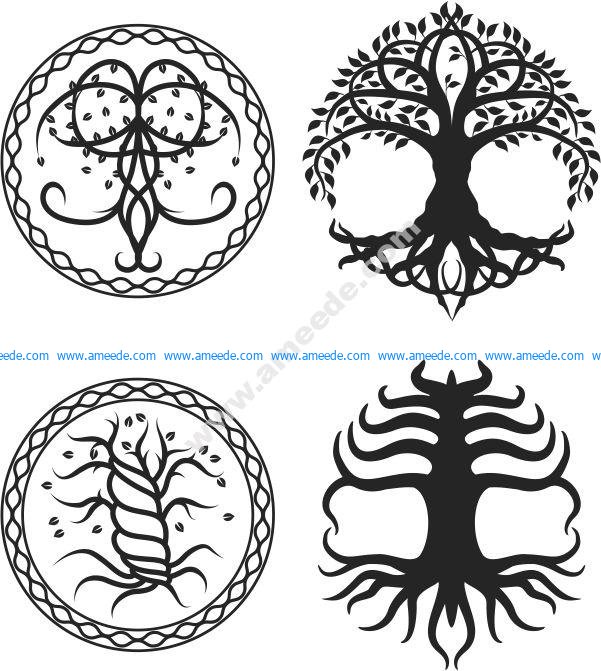 curling tree pattern with circle patterns